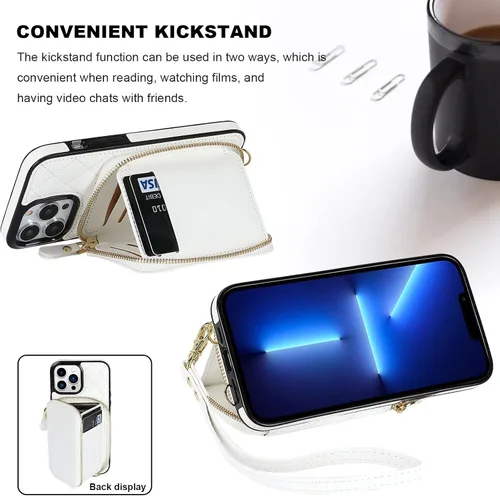 Miniatura 5 de Funda tipo cartera Bocasal para iPhone 13 Pro Max, cartera de mano de cuero PU con bloqueo RFID y cierre de cremallera, funda tipo folio con soporte
