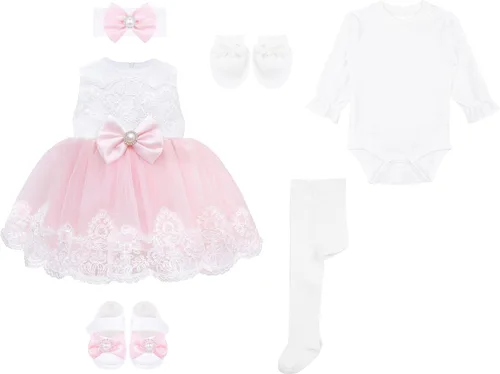 Miniatura 5 de Taffy - Conjunto de 6 piezas de vestido de princesa bordado rosa para bebé niña recién nacida