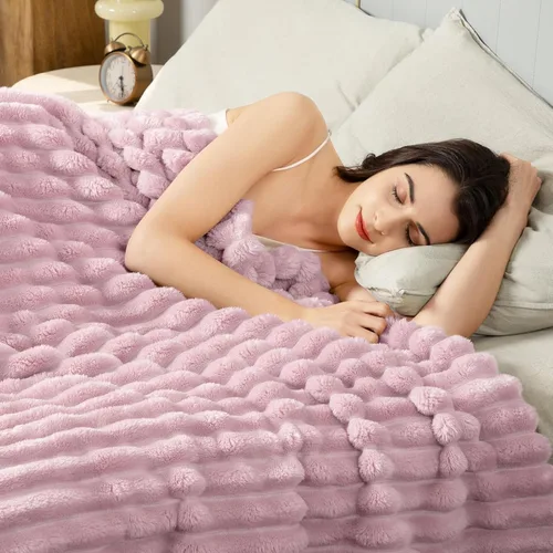 Miniatura 28 de Aganear Manta Gemela – Diseño elegante 3D, manta ligera portátil de lujo súper suave, esponjosa, cálida, acogedora, mullida para sofá, sala de Gris