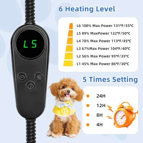 Miniatura 4 de Almohadilla térmica para mascotas para gatos y perros, cama eléctrica con calefacción, tapete calentador impermeable para interiores y exteriores