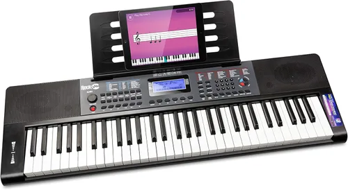 RockJam - Piano de teclado de 61 teclas con flexión de tono, fuente de alimentación, soporte para partituras, calcomanías para notas de piano y