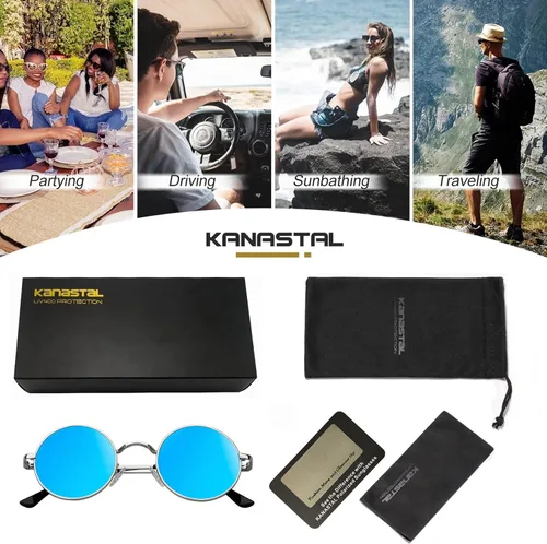 Miniatura 80 de KANASTAL Gafas de sol redondas polarizadas para mujeres y hombres, estilo hippie con protección UV400