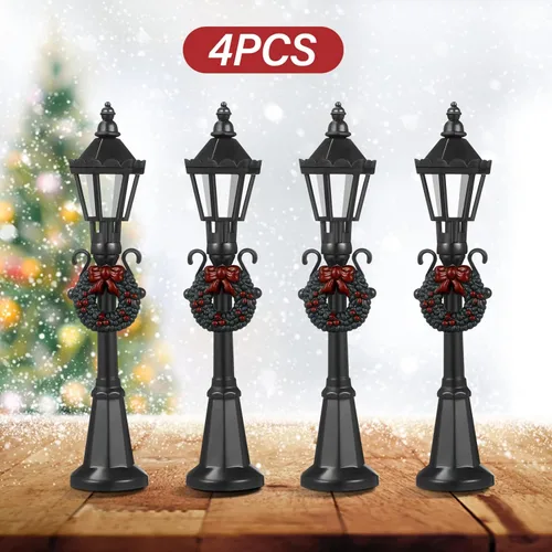 Miniatura 8 de LIOOBO Lámpara de Navidad Post Village Accesorios: Mini modelos de luz de calle de Navidad, lámpara de hadas de pueblo, luz de calle de casa