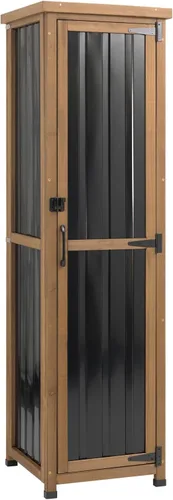 Miniatura 20 de Ketive Gabinete de almacenamiento para exteriores, armario alto de jardín para herramientas con techo resistente a la intemperie, puertas con doble