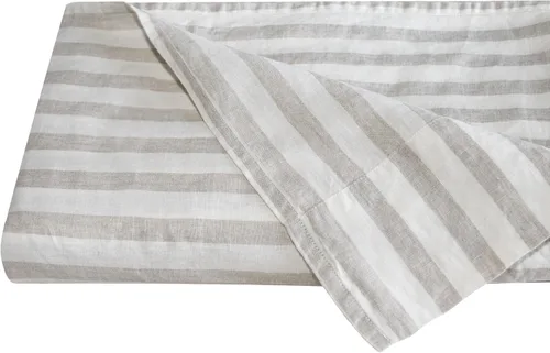S VICTORY SYMBOL 100% Sábanas de lino orgánico sábana encimera de 1 pieza solo - Sábanas de lino rayado beige, sábana de fibra de lino francés