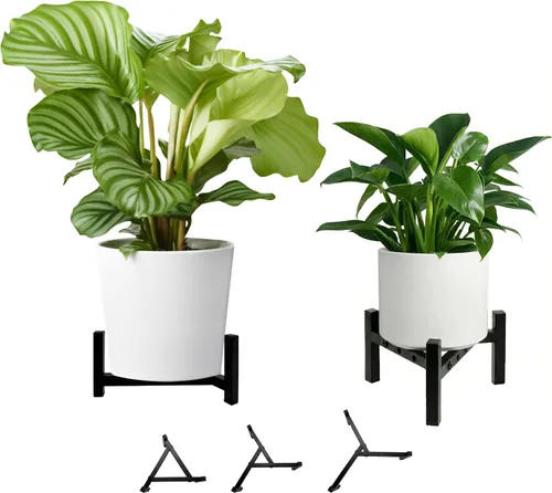 Miniatura 9 de Soporte para plantas de interior, soporte de metal resistente con forma de cruz con patas ajustables para suelos irregulares, fácil montaje