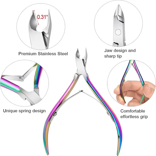 Miniatura 3 de Paquete de 4 pinzas de cutículas, recortadora de cutículas de acero inoxidable de alta calidad para manicura y pedicura en el hogar, spa/salón
