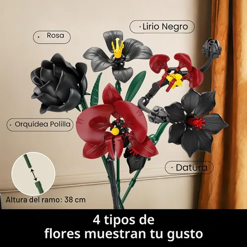Miniatura 5 de Juego de construcción de ramo de rosas de orquídeas para adultos, regalos para mamá, esposa, mujer, pareja, novia, adolescente, colección botánica