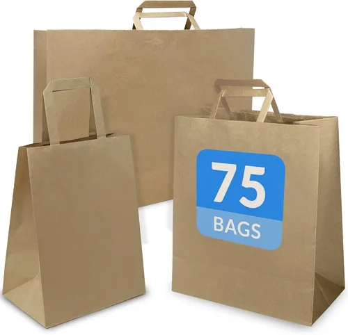 Reli. Bolsas de papel con asas, papel kraft | Varios tamaños grandes | 75 piezas (25 de cada tamaño) - a granel | 8x4.25x10-10x5x13-16x6x12 |