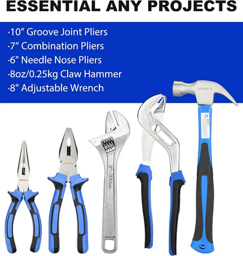 Miniatura 2 de URASISTO Kit de herramientas para el hogar de 19 piezas, juego de herramientas manuales con bolsa de fácil transporte, perfecto para bricolaje