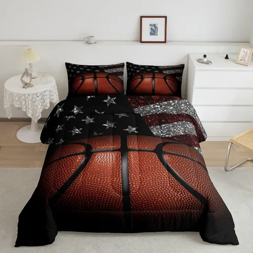 Miniatura 2 de Erosebridal Juego de edredón de baloncesto tamaño Twin para niños y adolescentes, juego de cama de tema deportivo de microfibra ultra suave