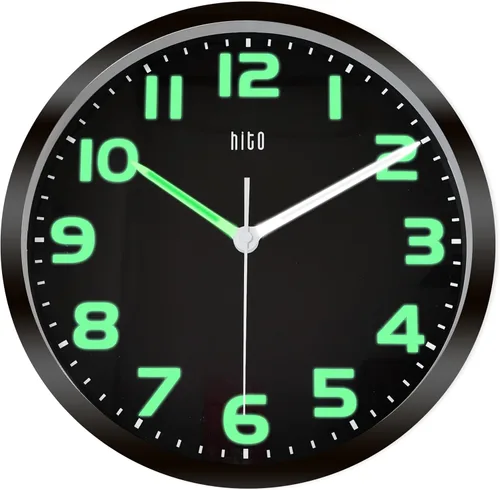 Miniatura 15 de HITO Reloj de pared con luz nocturna de 12 pulgadas, funciona con pilas, brillo ajustable, marco de metal, cubierta de vidrio