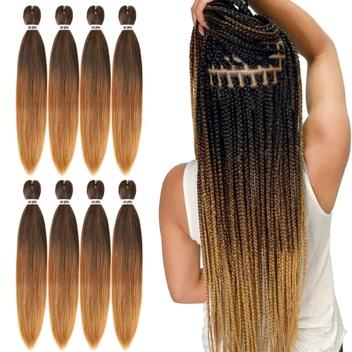 Miniatura 32 de Cabello trenzado preestirado de 22 pulgadas, 6 paquetes de cabello profesional suave Yaki trenzado para trenzas con ajuste de agua caliente