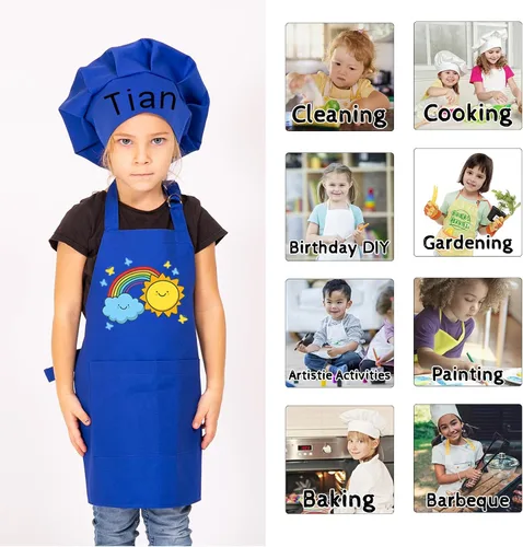 Miniatura 7 de Delantal personalizado para niños y sombrero de chef, delantal personalizado para niños con nombre, delantal de pintura personalizado, para cocinar