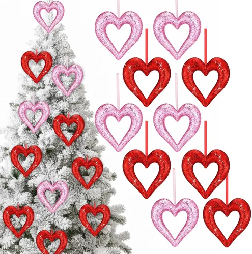 Miniatura 7 de Soulchen 10 adornos para árbol de San Valentín de 4.9 pulgadas, tamaño grande, de espuma de corazón con purpurina en 3D, decoración romántica