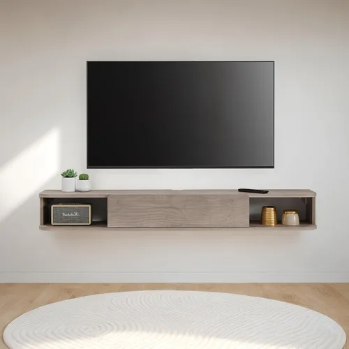 Miniatura 8 de Estante flotante para TV, armario de TV montado en la pared de 48 pulgadas, estantes flotantes con puerta, centro de consola multimedia