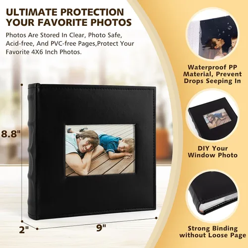Miniatura 5 de Golden State Art, álbum de fotos de cuero sintético con capacidad para 200 fotos de 4 x 6 pulgadas con espacio para escribir notas, ideal para bodas