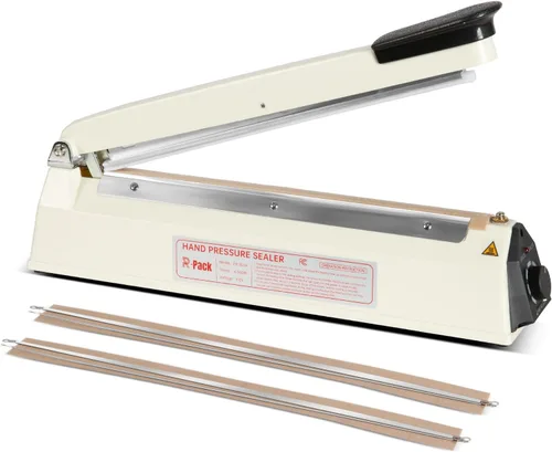 Sellador térmico por impulso con cortador, máquina de sellado y corte de bolsas de alta resistencia, 2 reemplazos adicionales (blanco, 12 pulgadas)