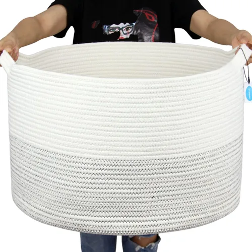 Miniatura 17 de Casaphoria - Canasta tejida con cuerda de algodón 3XL de 22 x 22 x 14 pulgadas, para sala de estar, mantas, ropa sucia, con asa (paquete de 1)