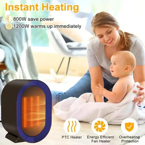 Miniatura 6 de Calentador eléctrico portátil, calentador de cerámica PTC morado mate con termostato para calentamiento rápido, ideal para uso silencioso y seguro