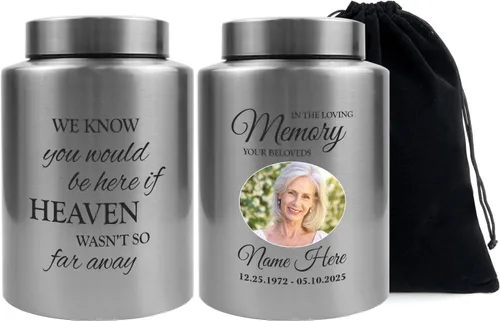 Miniatura 20 de Urna personalizada para cenizas humanas, contenedor de cenizas de cremación con foto personalizada con retrato, urna conmemorativa funeraria