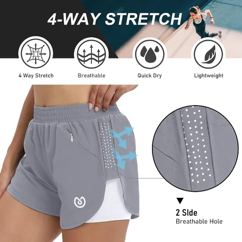 Miniatura 2 de MSDC Pantalones cortos deportivos para mujer, de secado rápido, cintura alta, pantalones cortos de correr ligeros para entrenamiento, gimnasio