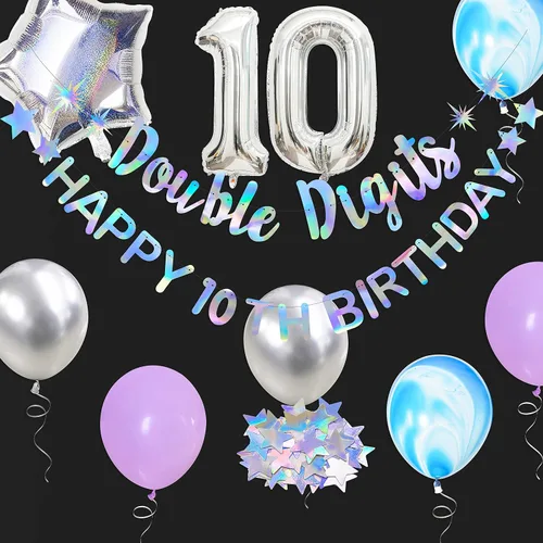 Miniatura 8 de Blue Omg Ur A Teenager - Cartel de feliz cumpleaños con flecos de papel de aluminio negro, telón de fondo plateado 13 para niños, decoración