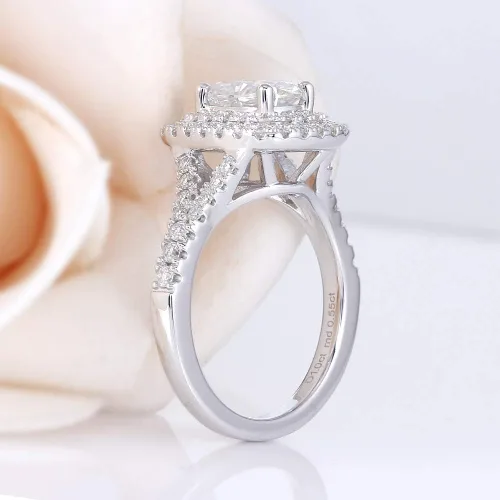 Miniatura 3 de DovEggs Anillo de compromiso con halo de moissanita y halo de moissanita de color H-I de plata de ley de 1 ct de 0.197 x 0.276in para mujer, Para