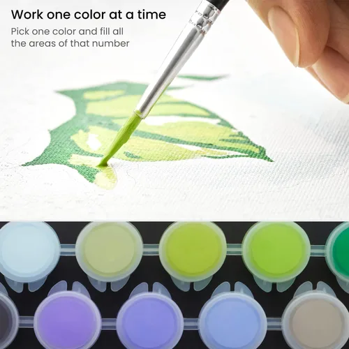 Miniatura 4 de ARTEZA Pintura por números para adultos, 12 x 16 pulgadas, 21 piezas, kit de pintura de flores de hortensias por números, 1 panel de lienzo, 12