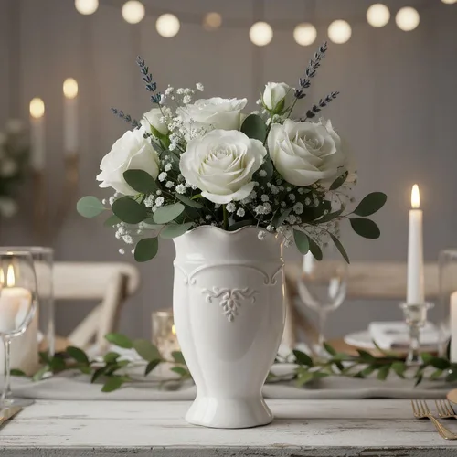 Miniatura 3 de hjn Jarrón de cerámica blanca – Florero francés para decoración de flores/decoración del hogar/cocina/mesa/sala/estante/repisa/oficina-altura 6.8