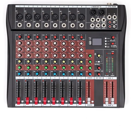 Consola de mezcla de 8 canales Mezclador de audio Bluetooth Studio Mezclador de audio Consola de mezcla de sonido Sistema de escritorio Interfaz
