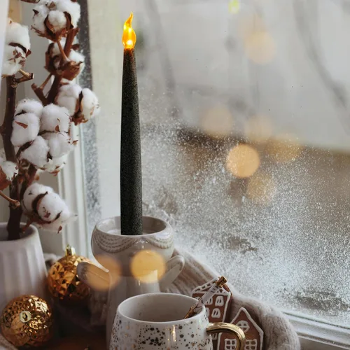 Miniatura 2 de FURORA LIGHTING Paquete de 2 velas cónicas LED negras con purpurina, sin llama, parpadeantes, con temporizador, para decoración del hogar, Negro