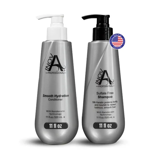 Inova Professional Silk Keratin Shampoo & Conditioner Set - Champú sin sulfatos de protección suave y acondicionador de hidratación suave (11