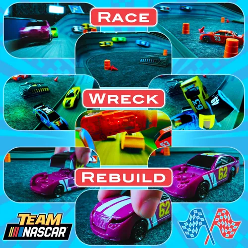 Miniatura 8 de Juego de pistas de carreras de coches de ranura NASCAR Crash Circuit Short Track 2 autos eléctricos con Cargadores Flash Pistas de carreras