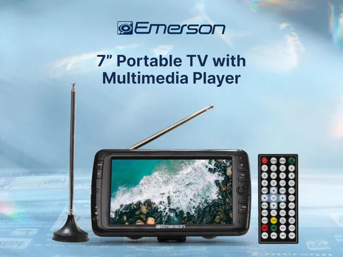 Miniatura 4 de Emerson Televisor portátil de 7 pulgadas con antena – Mini HDTV alimentado por batería recargable, sintonizador digital ATSC, entrada HDMI USB AV