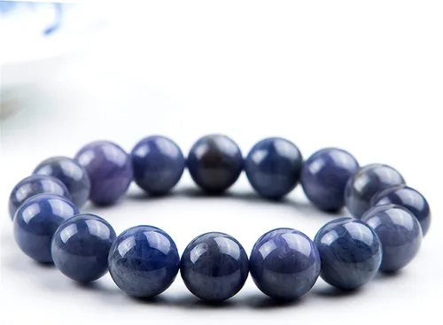 Miniatura 4 de Precious Blue Natural Tanzanite Gemstone Big Round Crystal Bead Stretch Bracelet 0.531in