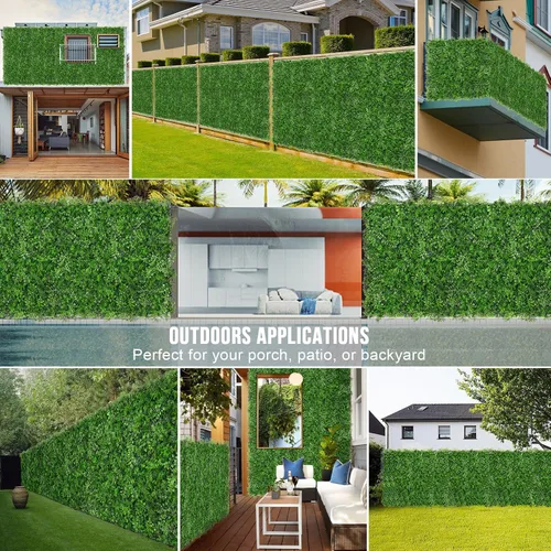 Miniatura 7 de Grooy Pared de césped artificial de seto de 20 x 20 pulgadas, 6 paneles de boj, paneles de fondo de vegetación, pantalla de valla de privacidad