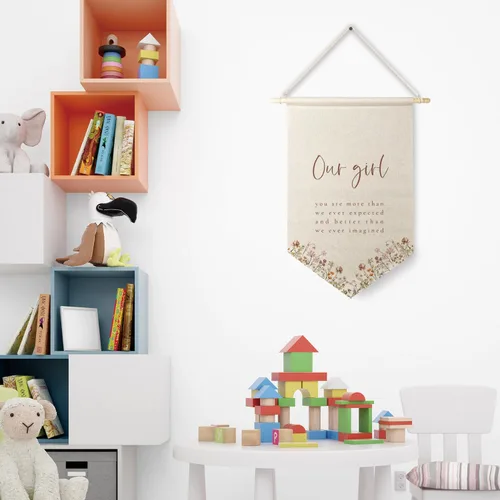Miniatura 2 de Qpenm Decoración de habitación de niñas, pancarta colgante de lona de pared con texto en inglés «Our Girl You are More Than Our Expect», bandera
