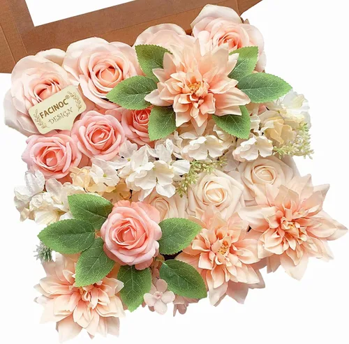Miniatura 35 de FACINOC Rosas Flores Artificiales Ramo Combo Caja Set para Bricolaje Centros de Mesa de Boda para Mesa Nupcial Baby Shower Fiesta Decoraciones