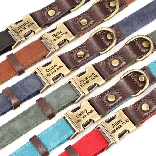 Miniatura 6 de Collares personalizados de piel sintética suave con nombre de mascota y número de teléfono para perros medianos, collares ajustables y duraderos