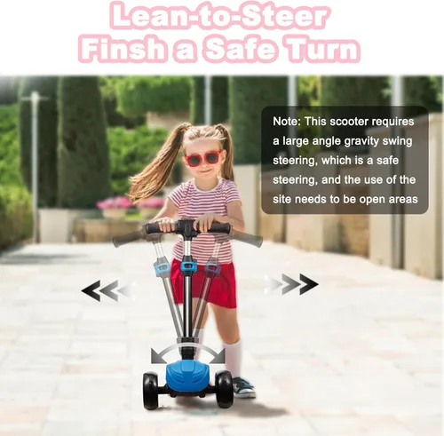 Miniatura 6 de Scooter eléctrico de 3 ruedas para niños de 3 a 8 años, pantalla LCD, luces coloridas, acelerador de pulgar confiable, 3 alturas ajustables, Azul-02