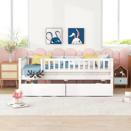 Miniatura 22 de Harper & Bright Designs Cama diván Full con cama nido, marco de cama nido de madera Full con barandas de seguridad, cama Full Montessori para Nuez