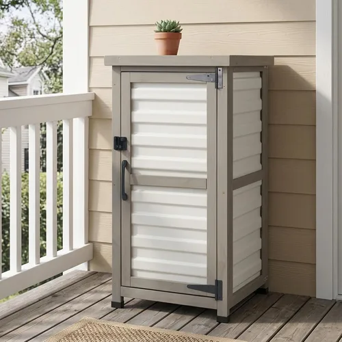 Miniatura 10 de Armario de almacenamiento esquinero para exteriores de 62 pulgadas de alto con puertas con cerradura, armario de almacenamiento pequeño