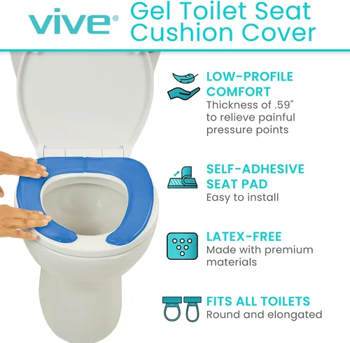 Miniatura 2 de Funda de cojín de asiento de gel Vive para inodoro - Cojín elevado y acolchado para sillas alargadas, estándar y para inodoro - Calentamiento