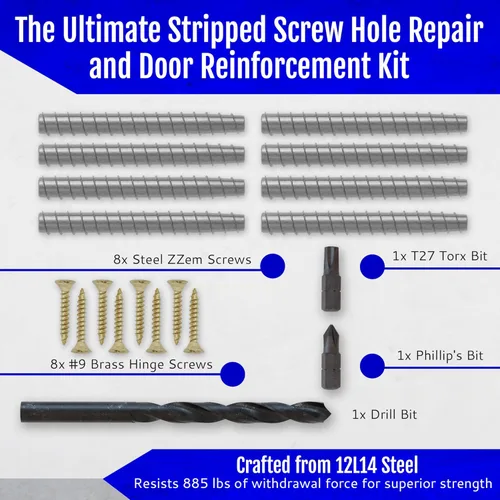 Miniatura 6 de 8-PK - Kit de reparación permanente de bisagras de puerta con tornillos de acero #9x3 - Reparación fácil de agujeros de tornillo dañados - Refuerza