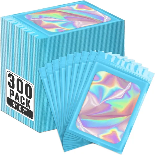 Miniatura 6 de ANZNKU Paquete de 300 bolsas multicolor para bolígrafos, bolsas holográficas de Mylar con ventana transparente, bolsas de embalaje a prueba