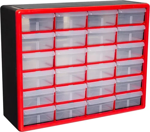 Miniatura 49 de Repisa para almacenamiento de piezas, de plástico, con 26 cajones Akro-Mils 10126REDBLK20, de 20 pulgadas x 10-1/4 pulgadas x 6-3/8 pulgadas, rojo