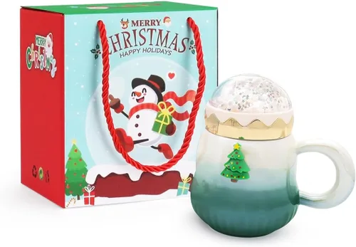 Taza de Navidad, lindas tazas de té de cerámica con tapa de Santa, taza novedosa para leche, café, chocolate caliente, regalo de Navidad para