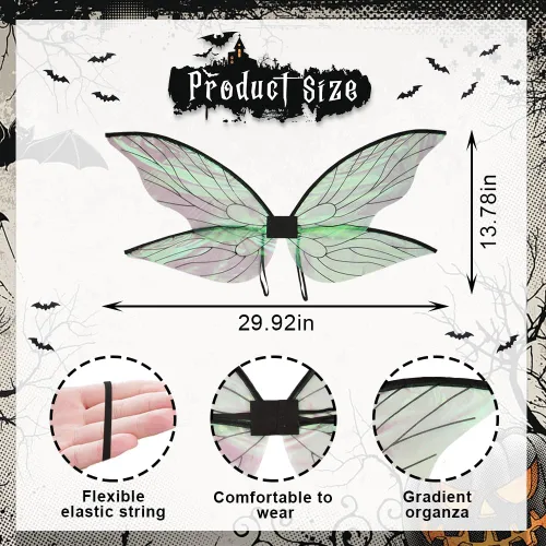 Miniatura 2 de ALIBBON Disfraz de alas de hadas para mujeres, niños y niñas, alas de mariposa, princesa, ángel, elfo, accesorios para fiesta de Halloween Negro