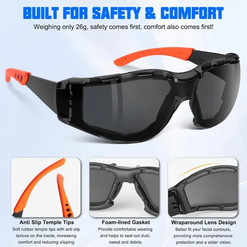 Miniatura 4 de OXG Anteojos de seguridad para hombre, ANSI Z87.1 antivaho resistentes a los impactos, junta de espuma, protección UV400